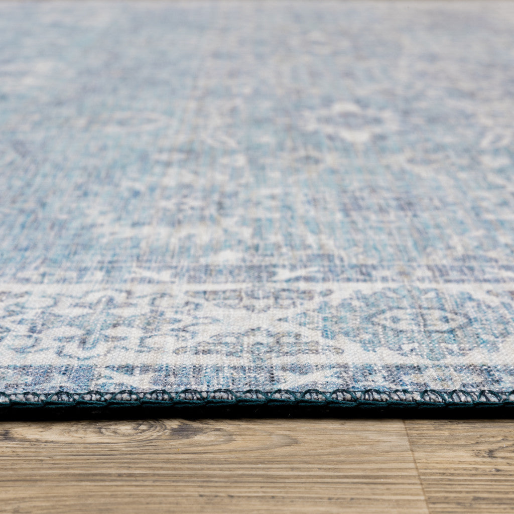 2' X 8' Blue And Grey Oriental Power Loom Stain Resistant Runner Rug