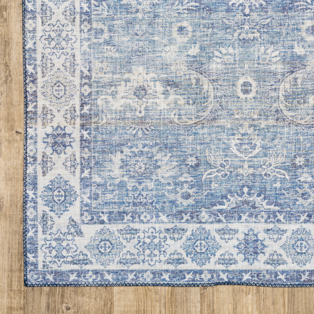 2' X 8' Blue And Grey Oriental Power Loom Stain Resistant Runner Rug