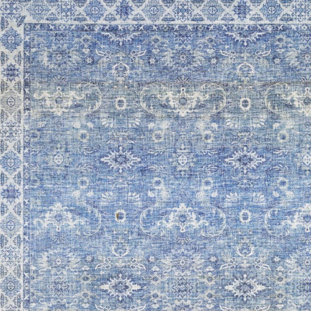 5' X 7' Blue And Grey Oriental Power Loom Stain Resistant Area Rug
