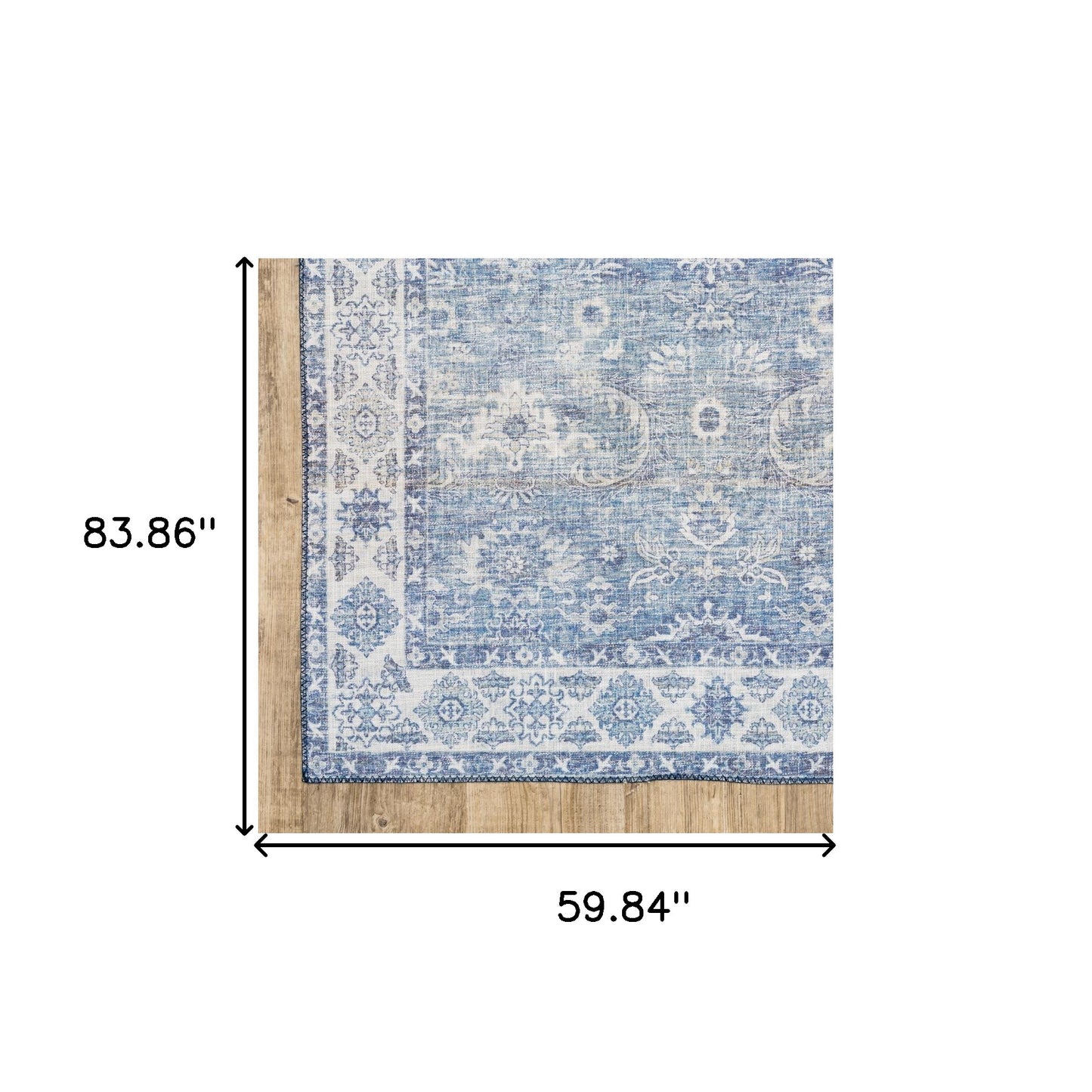5' X 7' Blue And Grey Oriental Power Loom Stain Resistant Area Rug