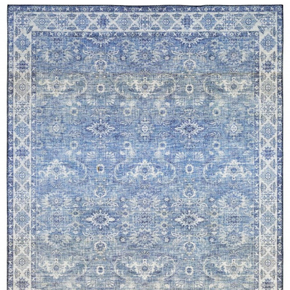 5' X 7' Blue And Grey Oriental Power Loom Stain Resistant Area Rug