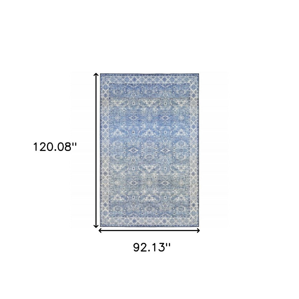 8' X 10' Blue And Ivory Oriental Distressed Area Rug