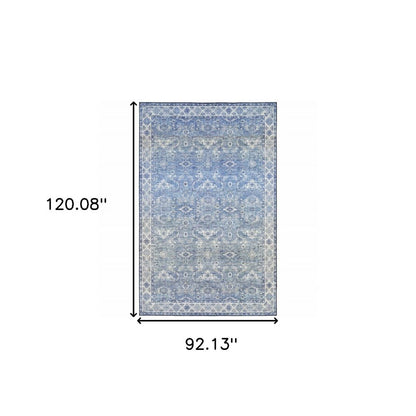 8' X 10' Blue And Ivory Oriental Distressed Area Rug