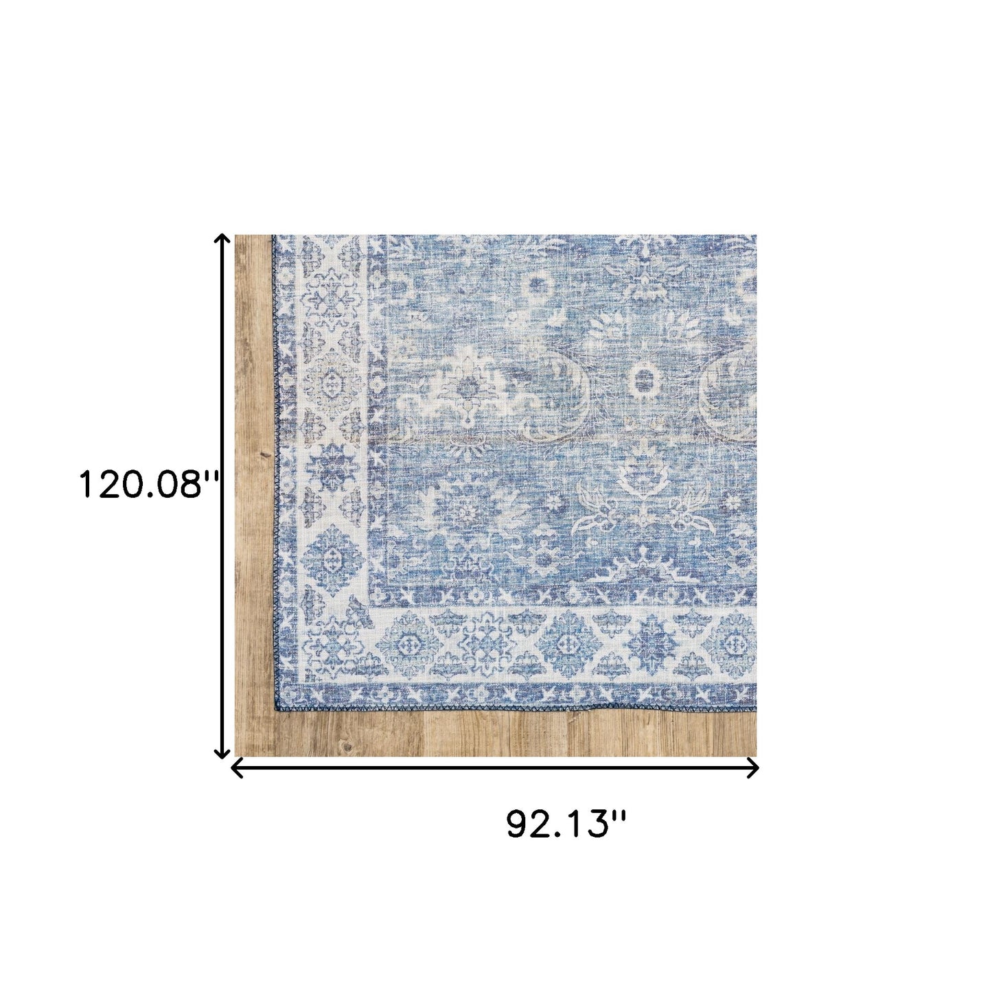 8' X 10' Blue And Grey Oriental Power Loom Stain Resistant Area Rug