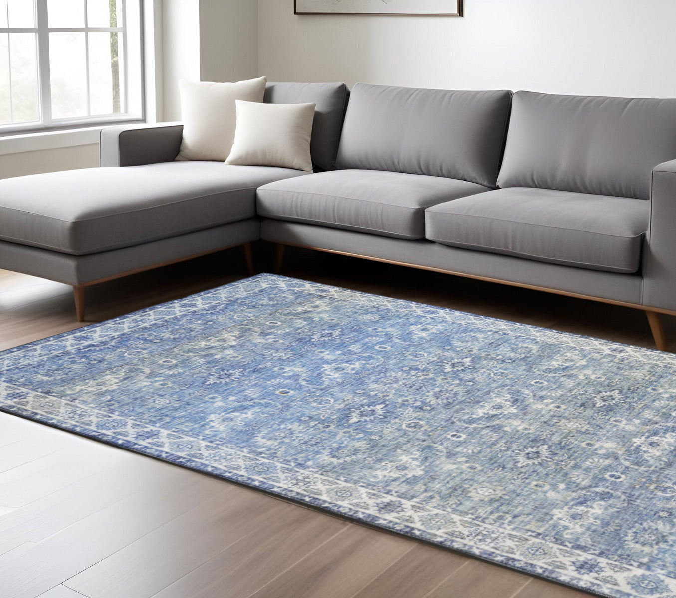 8' X 10' Blue and Gray Oriental Power Loom Area Rug