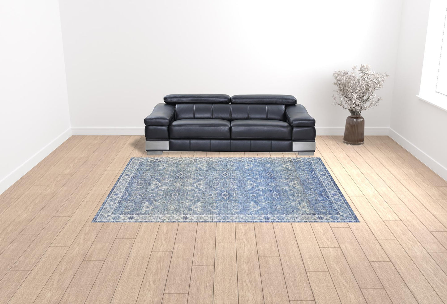 9' X 12' Blue And Grey Oriental Power Loom Stain Resistant Area Rug