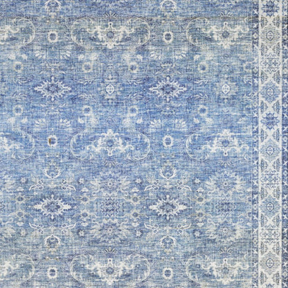 9' X 12' Blue And Ivory Oriental Distressed Area Rug