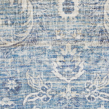 9' X 12' Blue And Ivory Oriental Distressed Area Rug