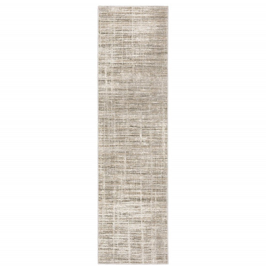 2' X 8' Beige Grey Ivory Tan And Brown Abstract Power Loom Stain Resistant Runner Rug