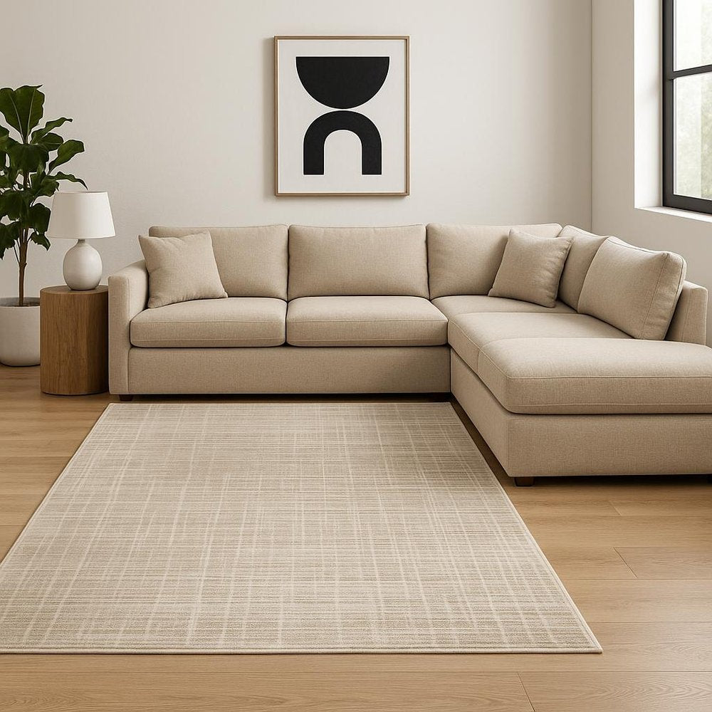 8' X 11' Beige Grey Ivory Tan And Brown Abstract Power Loom Stain Resistant Area Rug