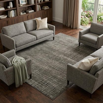 7' X 10' Charcoal And Gray Abstract Distressed Area Rug