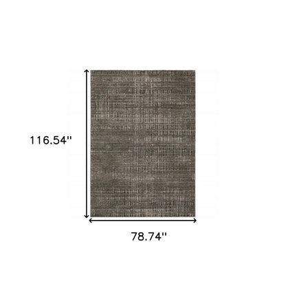 7' X 10' Charcoal And Gray Abstract Distressed Area Rug