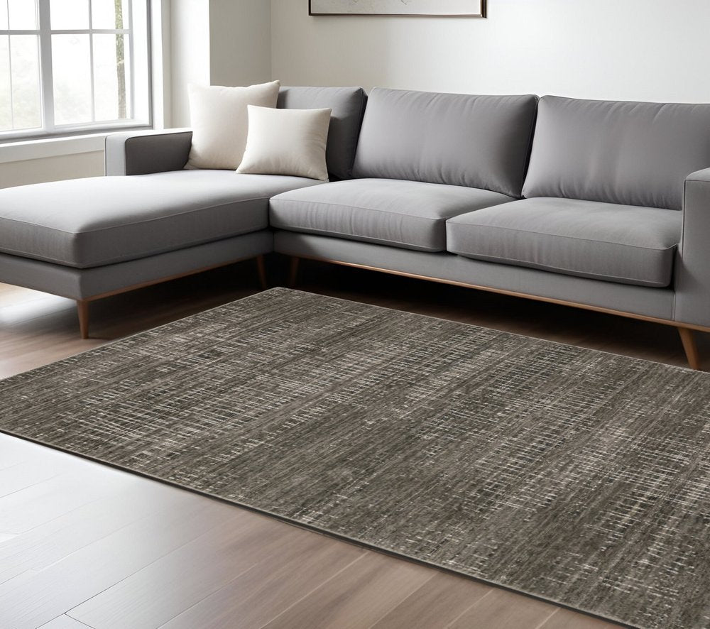 8' X 11' Charcoal And Gray Abstract Distressed Area Rug