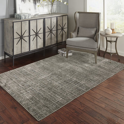 8' X 11' Charcoal And Gray Abstract Distressed Area Rug
