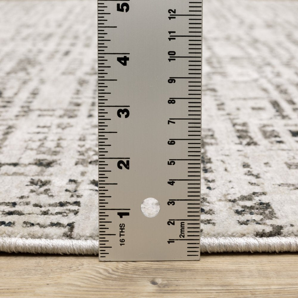 2' X 8' Ivory Grey Charcoal Brown And Beige Abstract Power Loom Stain Resistant Runner Rug