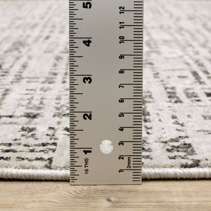 2' X 8' Ivory Grey Charcoal Brown And Beige Abstract Power Loom Stain Resistant Runner Rug