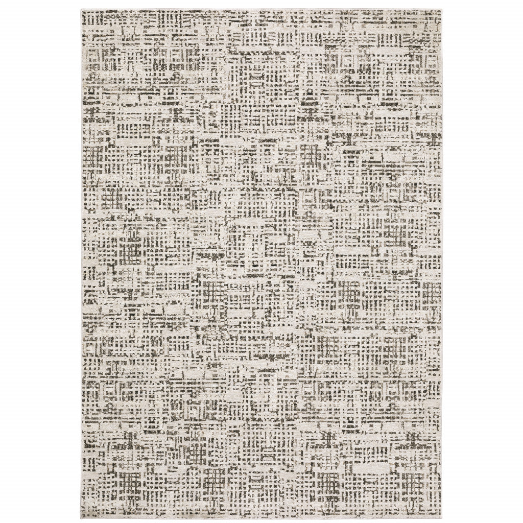 5' X 8' Ivory Grey Charcoal Brown And Beige Abstract Power Loom Stain Resistant Area Rug