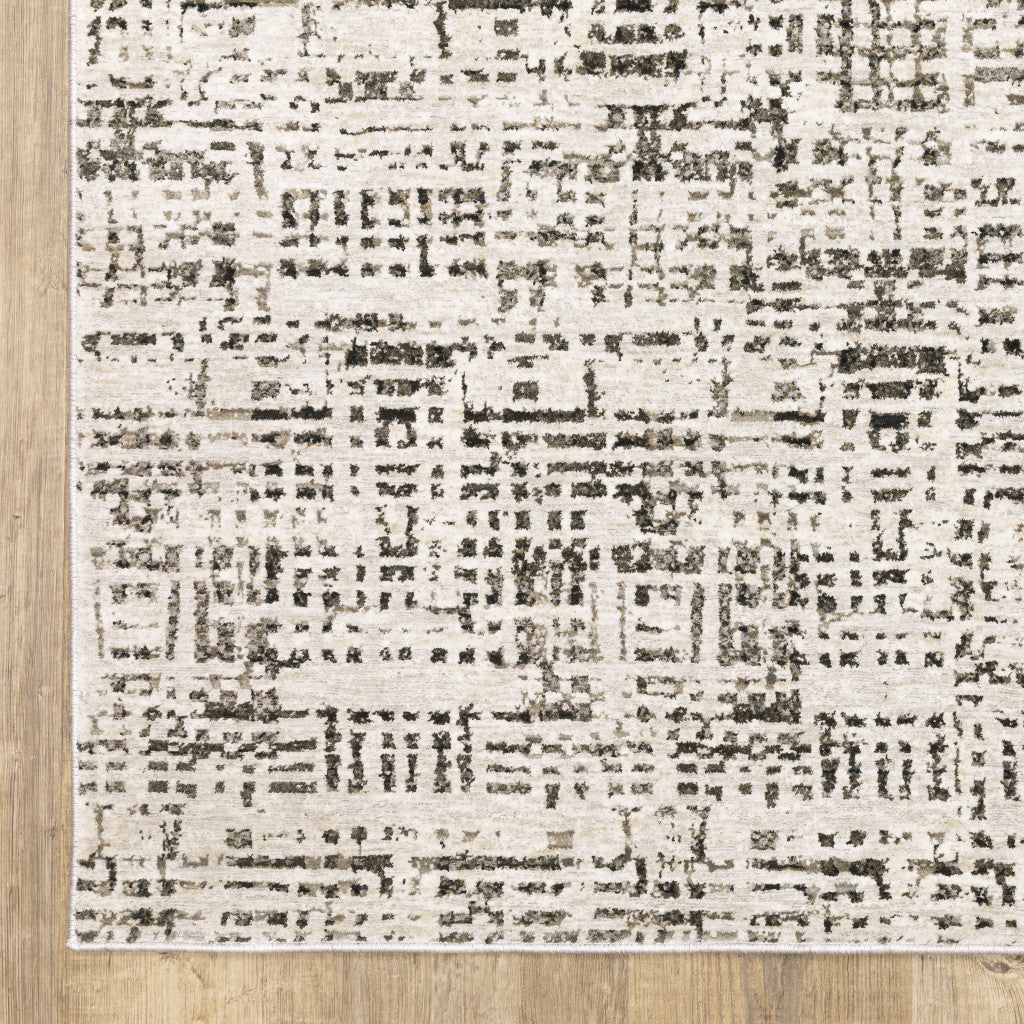 8' X 11' Ivory Grey Charcoal Brown And Beige Abstract Power Loom Stain Resistant Area Rug