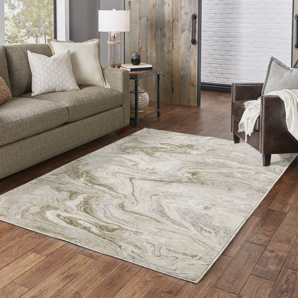 3' X 5' Ivory Tan Beige Grey And Brown Abstract Power Loom Stain Resistant Area Rug