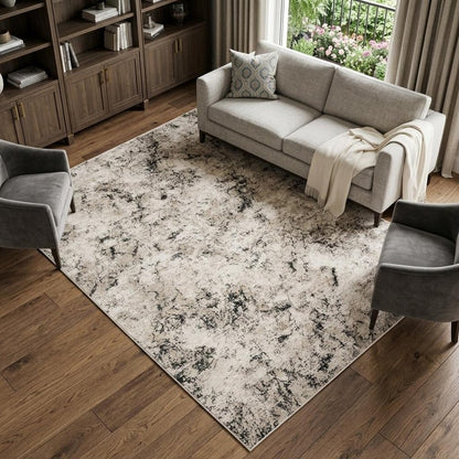 7' X 10' Ivory And Gray Abstract Area Rug