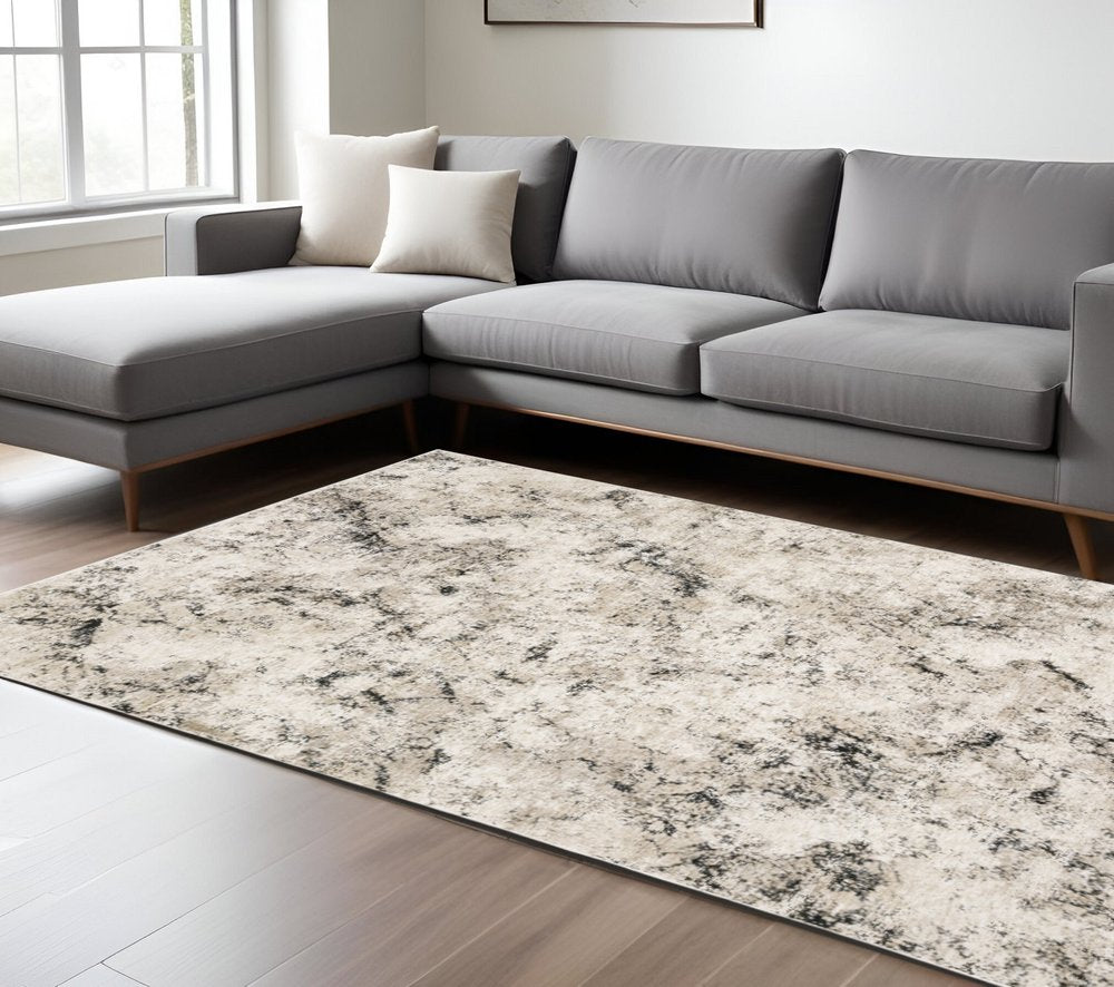 7' X 10' Ivory And Gray Abstract Area Rug