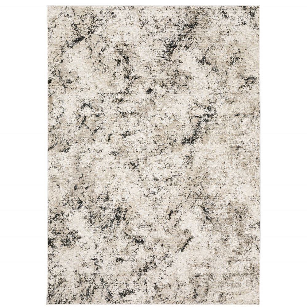 8' X 11' Ivory And Gray Abstract Area Rug