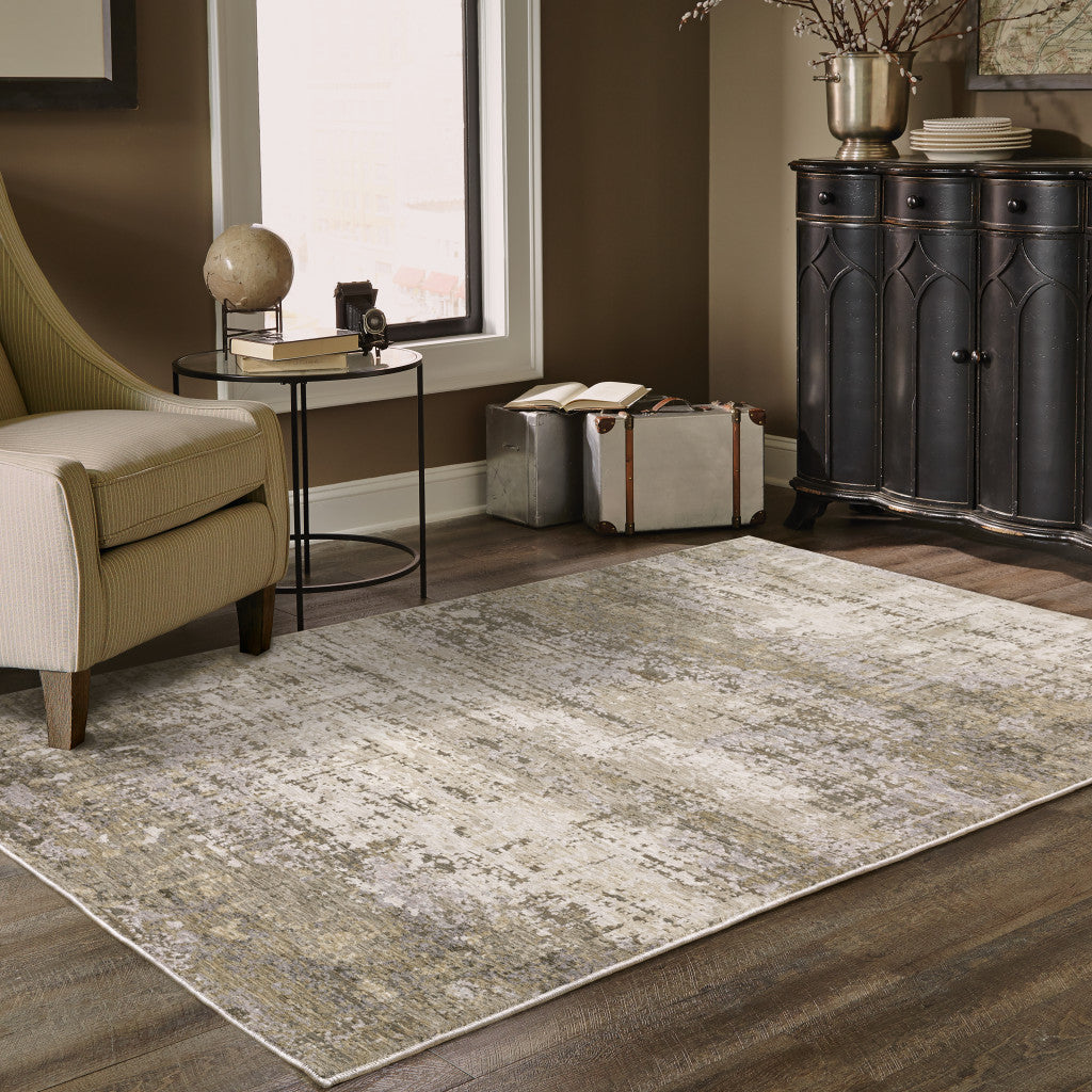 3' X 5' Beige Grey Ivory Tan And Brown Abstract Power Loom Stain Resistant Area Rug