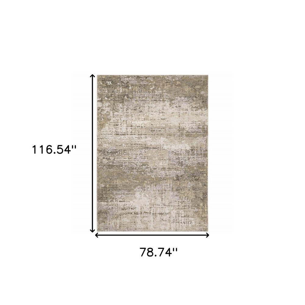 7' X 10' Beige And Gray Abstract Distressed Area Rug