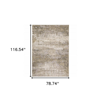 7' X 10' Beige And Gray Abstract Distressed Area Rug