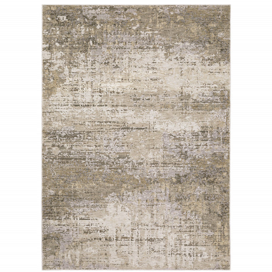 6' X 9' Beige Grey Ivory Tan And Brown Abstract Power Loom Stain Resistant Area Rug