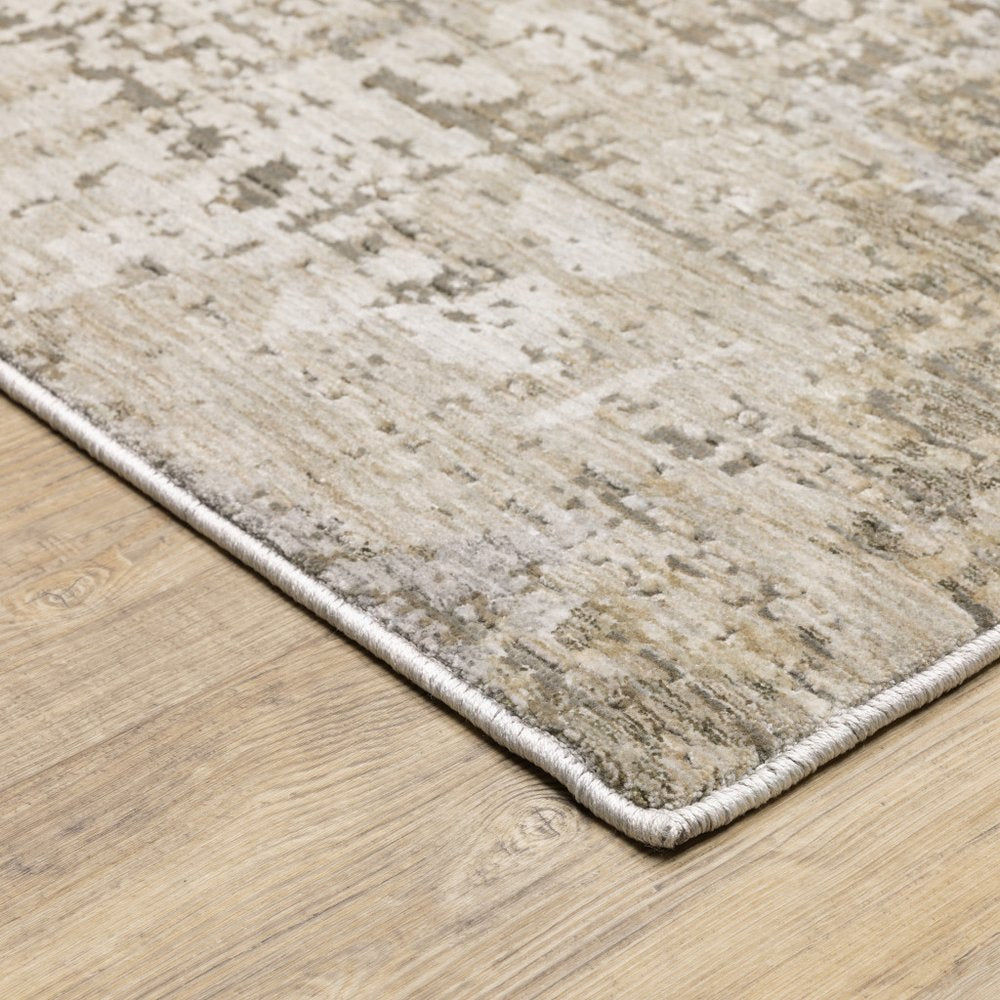 7' X 10' Beige And Gray Abstract Distressed Area Rug
