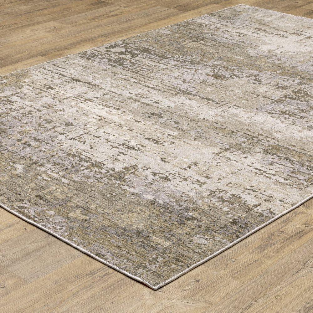 7' X 10' Beige And Gray Abstract Distressed Area Rug