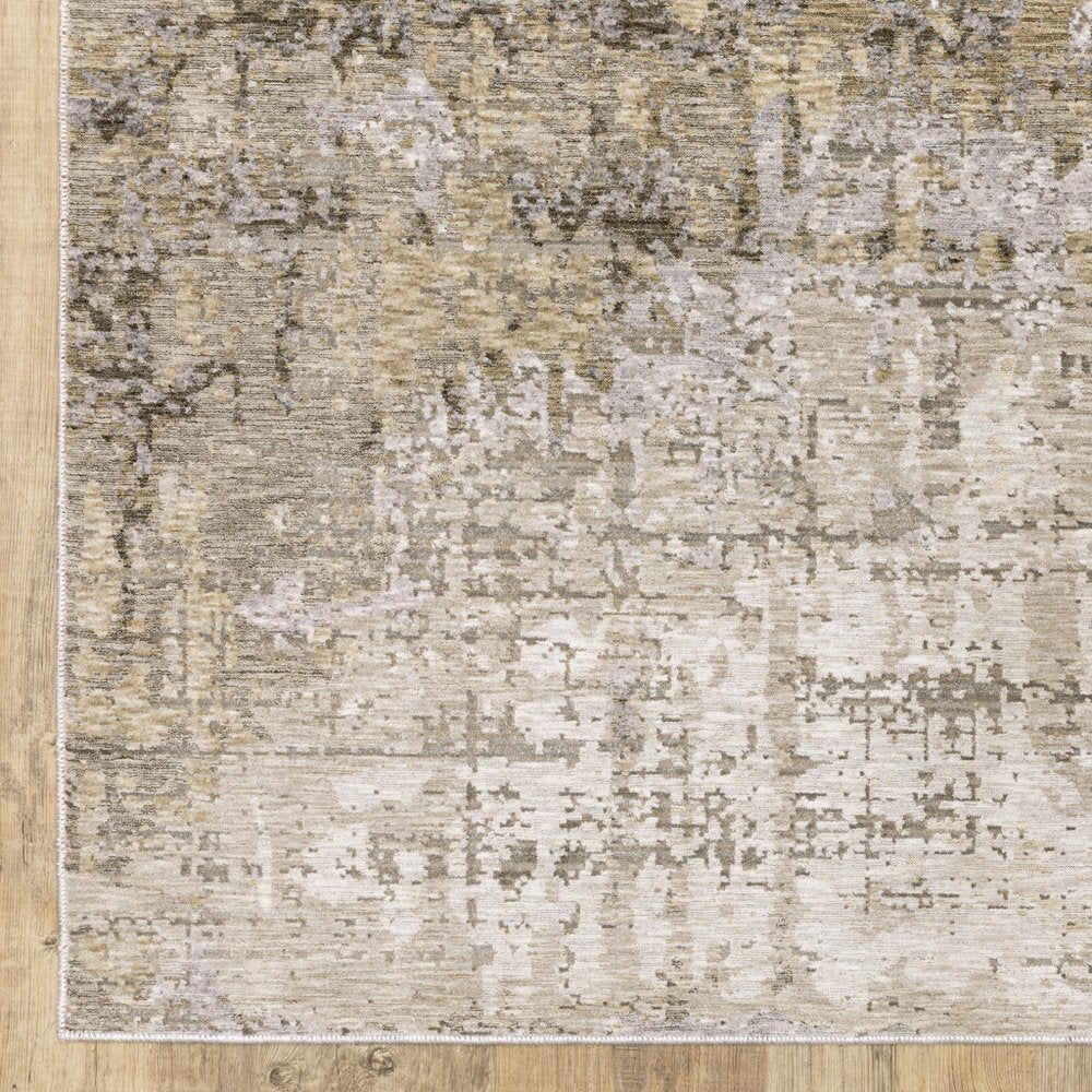7' X 10' Beige And Gray Abstract Distressed Area Rug