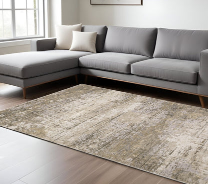 8' X 11' Beige And Gray Abstract Distressed Area Rug