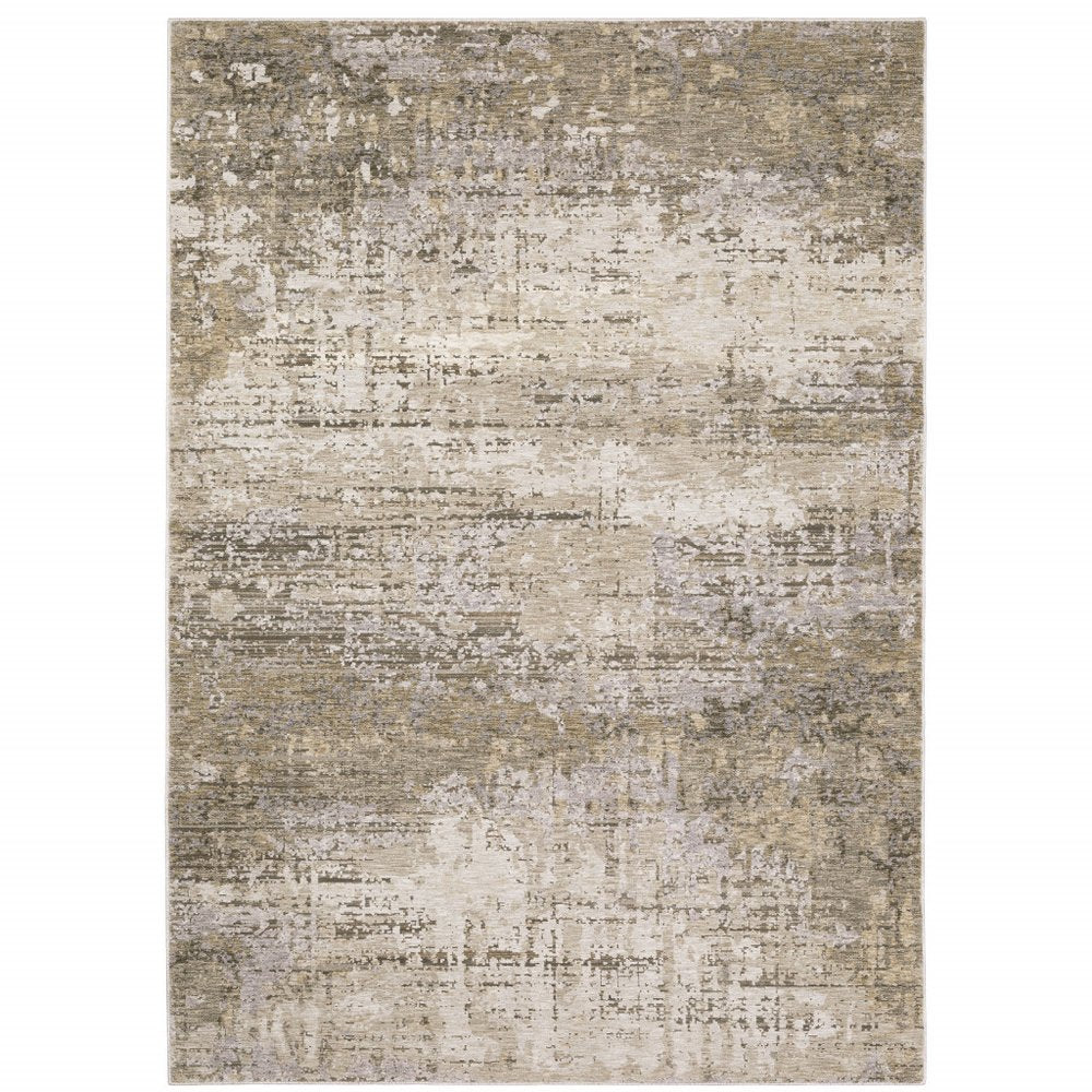 8' X 11' Beige And Gray Abstract Distressed Area Rug
