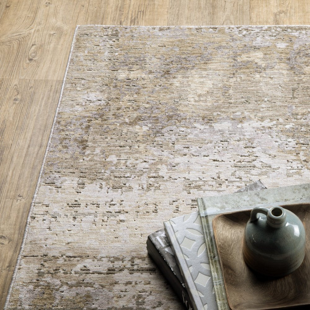 10' X 13' Beige And Gray Abstract Distressed Area Rug
