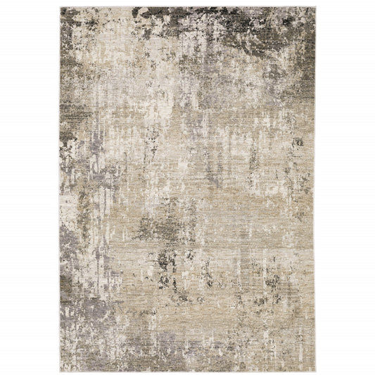 8' X 11' Beige Grey Ivory Tan And Brown Abstract Power Loom Stain Resistant Area Rug