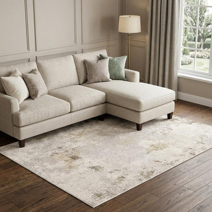 7' X 10' Ivory And Beige Abstract Distressed Area Rug