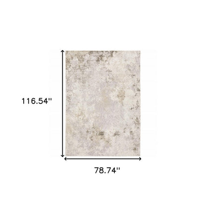 7' X 10' Ivory And Beige Abstract Distressed Area Rug