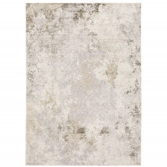 7' X 10' Ivory And Beige Abstract Distressed Area Rug
