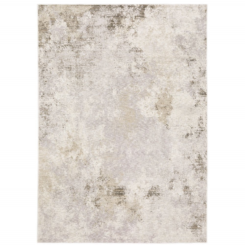 7' X 10' Ivory And Beige Abstract Distressed Area Rug