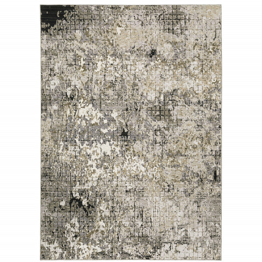 3' X 5' Grey Ivory Beige Charcoal Black Tan And Brown Abstract Power Loom Stain Resistant Area Rug