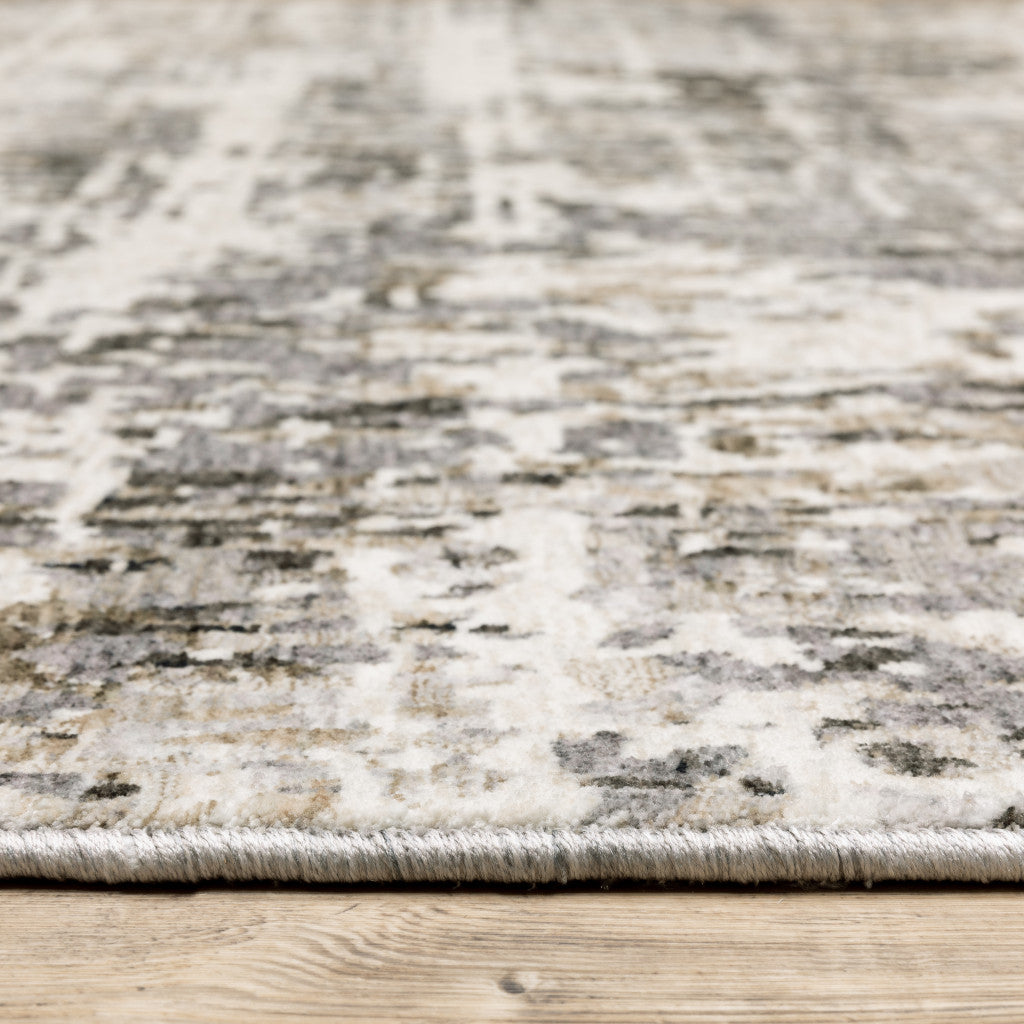 2' X 8' Grey Ivory Beige Charcoal Black Tan And Brown Abstract Power Loom Stain Resistant Runner Rug