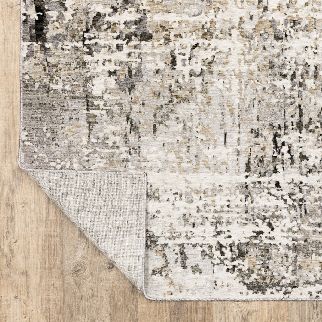 2' X 8' Grey Ivory Beige Charcoal Black Tan And Brown Abstract Power Loom Stain Resistant Runner Rug