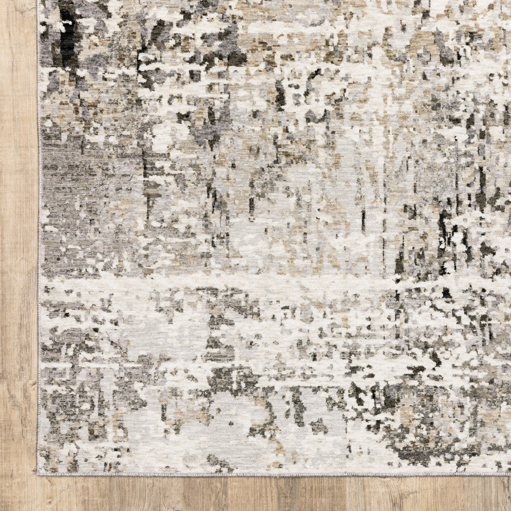 2' X 8' Grey Ivory Beige Charcoal Black Tan And Brown Abstract Power Loom Stain Resistant Runner Rug