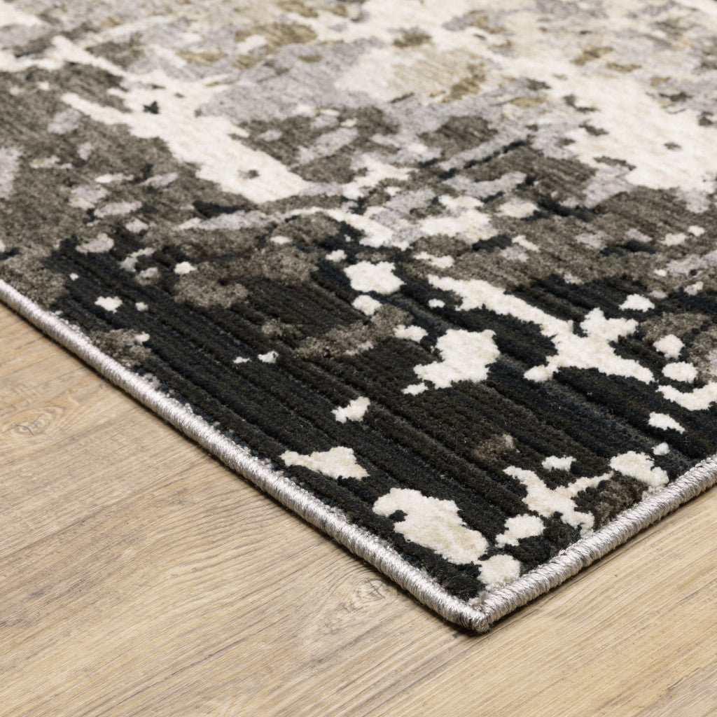 3' X 5' Grey Ivory Beige Charcoal Black Tan And Brown Abstract Power Loom Stain Resistant Area Rug