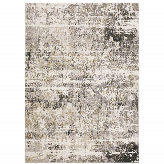 5' X 8' Grey Ivory Beige Charcoal Black Tan And Brown Abstract Power Loom Stain Resistant Area Rug