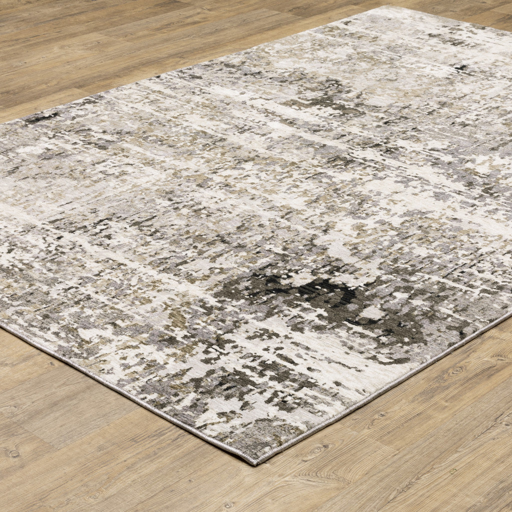 5' X 8' Grey Ivory Beige Charcoal Black Tan And Brown Abstract Power Loom Stain Resistant Area Rug