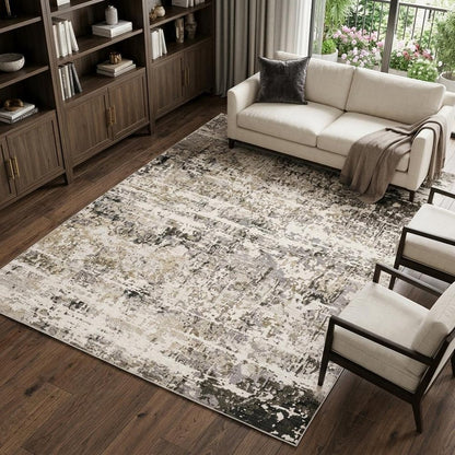 7' X 10' Gray And Beige Abstract Distressed Area Rug