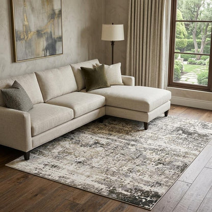 7' X 10' Gray And Beige Abstract Distressed Area Rug
